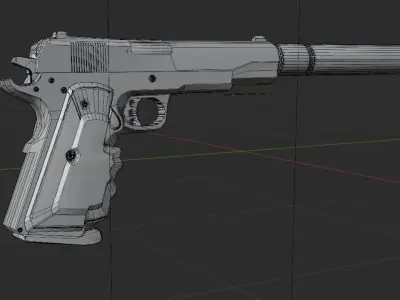  silverballer gun Game ready Low-poly 3D model