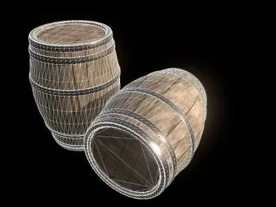 Barrel Game ready two wooden barrels Low-poly 3D model