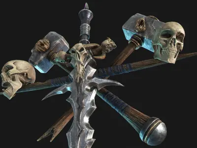 Undead Frostmourne Sword and Hammers - Frozen Throne Low-poly 3D model