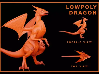 Lowpoly Rigged Flying Dragon Low-poly 3D model