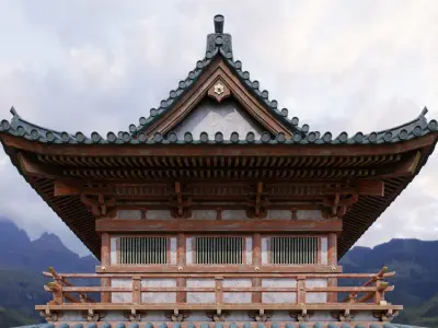 Japanese Modular Temple Low-poly 3D model
