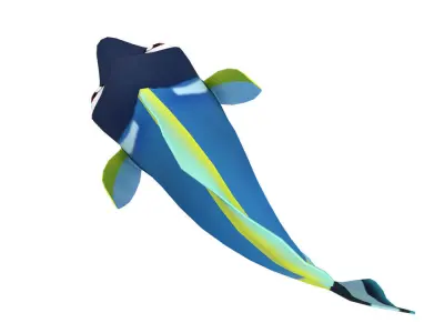 Powder Blue Tang fish animated  Low-poly 3D model