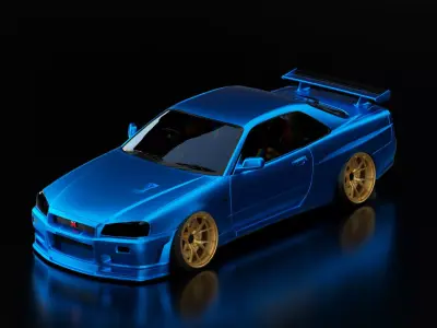 Nissan Skyline R34 - Blue 3D model Free 3D model