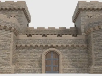 Castle Walls Towers and Gates Low-poly 3D model