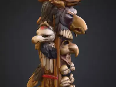 Vertical Native American medicine totem with Animal Low-poly 3D model