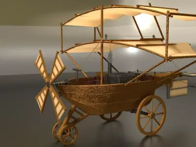wooden Leanardo de Vinci style flying machine Low-poly 3D model