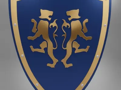 Medieval Two Tiger Emblem Shield Blender 3D printable 3MF OBJ Free 3D print model