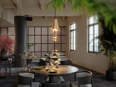 Modern Chinese Japanese Fusion Restaurant Interior Scene 3D model