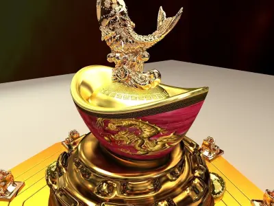 Chinese yuanbao with fish 3D model