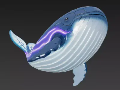 Cartoon Cyberpunk Whale Low-poly 3D model
