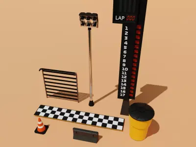 Cartoon Racetrack Accessories Free low-poly 3D model