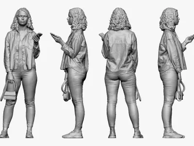 001255 woman in white top red hairs phone in hand 3D model