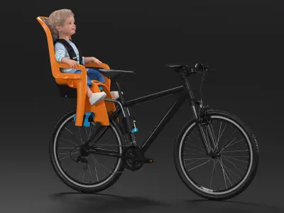 Toddler in Thule Safety Seat on Bike 3D model
