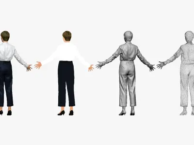 001292 woman in white tshirt blue pants hands in open pose lo... Low-poly 3D model