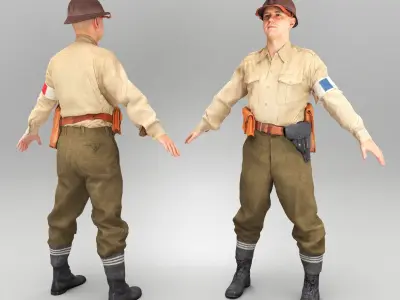 French soldier from WW2 ready for animation 363 Low-poly 3D model