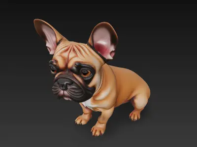 French Bulldog Brown Dog Realistic 3D Model - Low Poly Realistic Low-poly 3D model