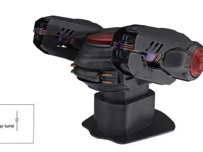 Sci fi Heavy Defense Gun Mount Rigged 3D model