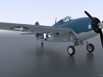 F4F-3 WILDCAT VMF-222 Low-poly 3D model