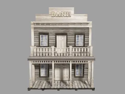 Old Western Bank Low-poly 3D model