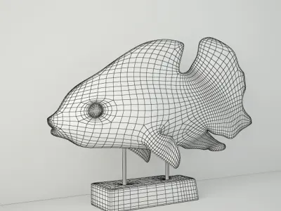 Hand-Carved Driftwood Fish On Stand 4 3D model