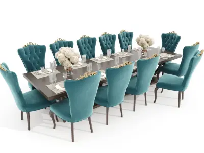 Dining set teal velvet chair Free 3D model