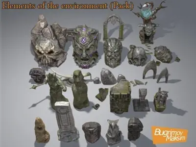 Elements of the environment Pack Low-poly 3D model
