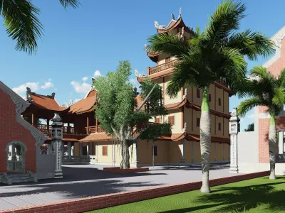 Traditional Asian Temple with Ornate Architecture Low-poly 3D model