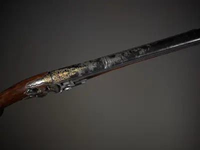 Battle-seasoned Flintlock Pistol - model and textures Low-poly 3D model
