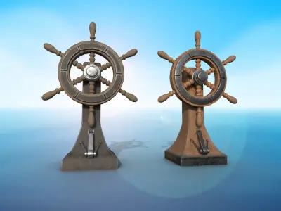 Vessel Wheel for sea ship and bell PBR game ready Low-poly 3D model