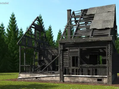 Burnt Wooden House Brown 3D model