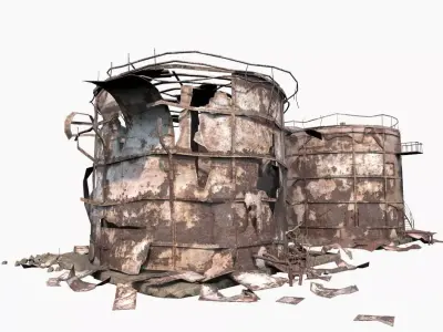 Destroyed  Industrial Oil Tank Duo 3D model