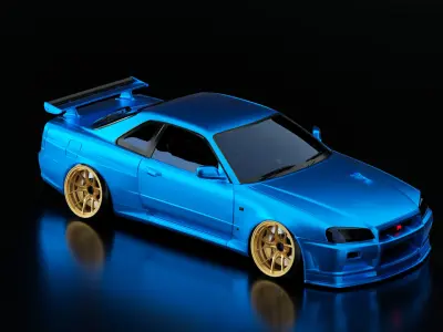 Nissan Skyline R34 - Blue 3D model Free 3D model