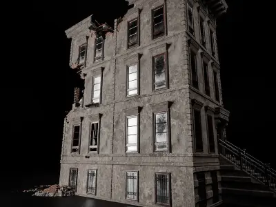DESTROYED OLD BUILDING POST APOCALYPSE 003 Low-poly 3D model