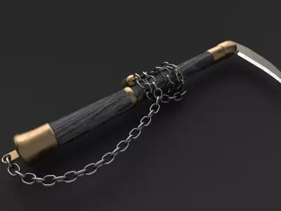 Kusarigama knife with chain Low-poly 3D model