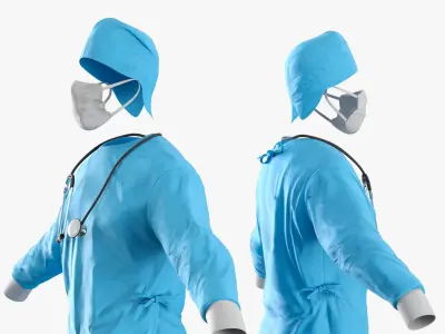 Invisible Surgeon Outfit with Mask Cap Stethoscope Blue 3D model