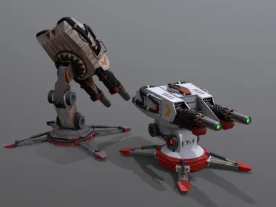 Sci-Fi laser Turret 4 Low-poly 3D model