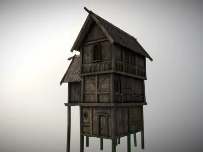 Medieval lake village - House 14 Low-poly 3D model