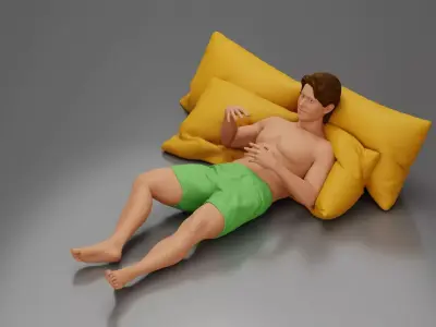 Couple cuddling affectionately on pillows wearing underwear 3D print model