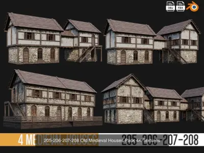 201-240 OLD MEDIEVAL HOUSES BUILDINGS PACK 4K Textures 3D Model Collection