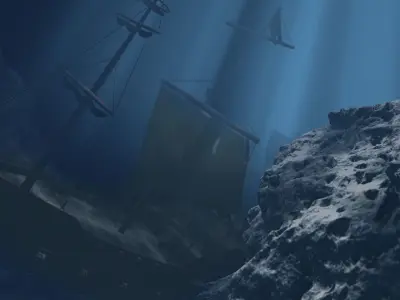 Giant Pirate Ship with interior and props Low-poly 3D model