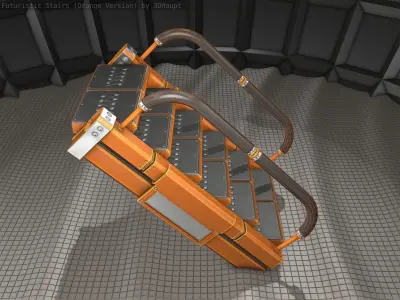 Sci-Fi Stairs - 6 - Orange Version Low-poly 3D model