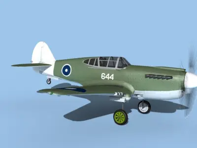 Curtiss P-40F Tomahawk V07 RAAF 3D model