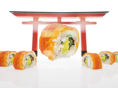 Salmon mix sushi realistic rolls Low-poly 3D model