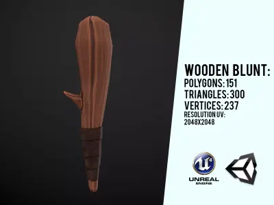 Primitive Wooden blunt Low-poly 3D model