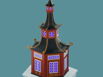 Chinese Pagoda Garden Structures Viewing Pavilions Low-poly 3D model