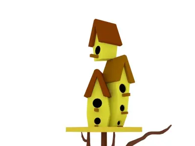 Birdhouse LOW POLY on tree Low-poly 3D model