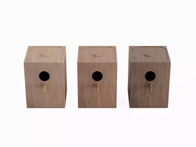 Wooden Birdhouse B Set 3D model