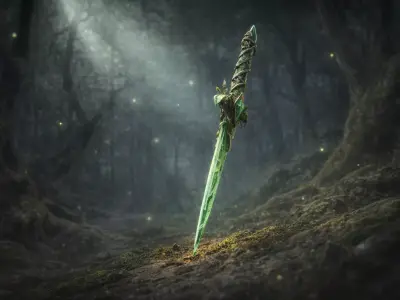 Forest Crystal Dagger - Fantasy Game Ready Weapon Low-poly 3D model