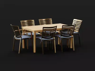Modern Teak Dining Set Free low-poly 3D model