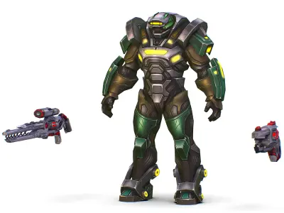 Cartoon Sci-Fi Cyborg Drone Heavy Sniper Low-poly 3D model